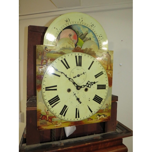 702 - A LARGE ANTIQUE MAHOGANY LONGCASE CLOCK WITH NON FUNCTIONAL MOON ROLLER AND LATER WESTMINSTER CHIME ... 