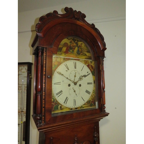 703 - A SCOTTISH 8 DAY LONGCASE CLOCK, the walnut and mahogany case with arched top hood and various boxwo... 