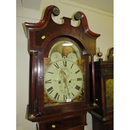 705 - AN ANTIQUE OAK AND MAHOGANY LONGCASE CLOCK WITH MOON ROLLER AND EIGHT DAY MOVEMENT BY MORRELL OF DUD... 