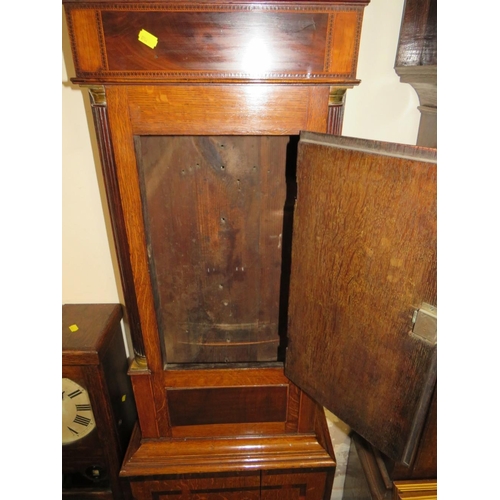 705 - AN ANTIQUE OAK AND MAHOGANY LONGCASE CLOCK WITH MOON ROLLER AND EIGHT DAY MOVEMENT BY MORRELL OF DUD... 