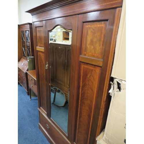 734 - AN EDWARDIAN MAHOGANY AND INLAID WARDROBE WITH DRESSING TABLE