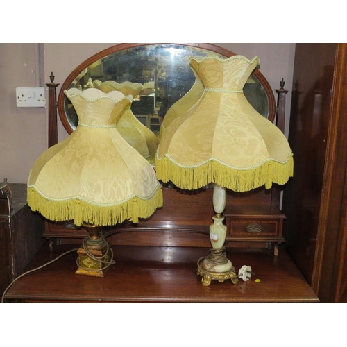 735 - TWO VINTAGE TABLE LAMPS AND SHADES