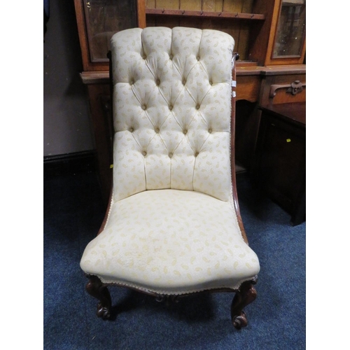 741 - AN ANTIQUE ROSEWOOD UPHOLSTERED SLIPPER CHAIR