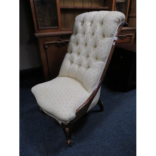 741 - AN ANTIQUE ROSEWOOD UPHOLSTERED SLIPPER CHAIR