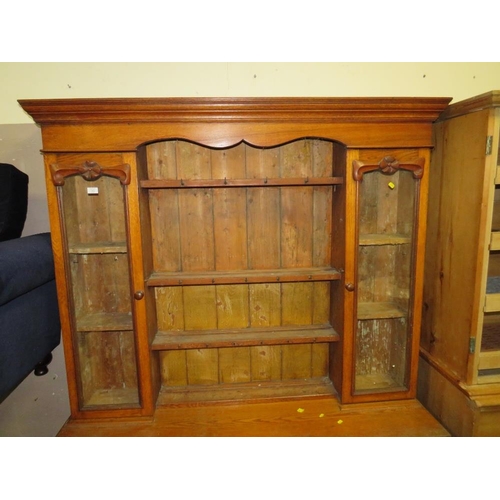 743 - AN ANTIQUE OAK GLAZED KITCHEN DRESSER 196 X 152 CM