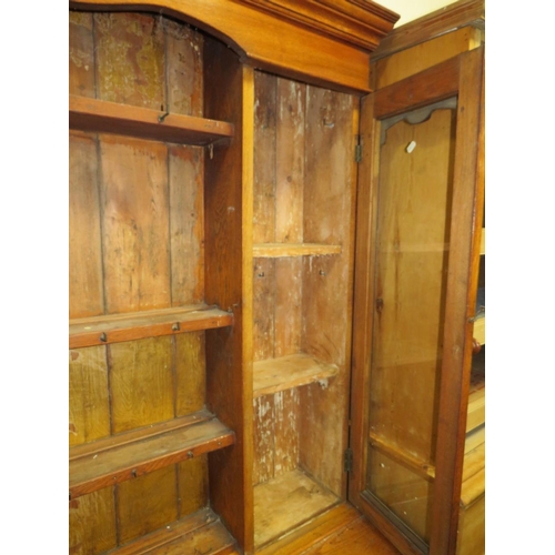 743 - AN ANTIQUE OAK GLAZED KITCHEN DRESSER 196 X 152 CM