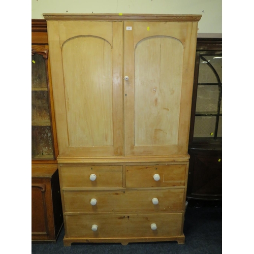 744 - A SMALL ANTIQUE PINE LINEN PRESS/HOUSEKEEPERS CUPBOARD 193 X 111 CM