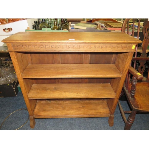 750 - A VINTAGE OAK OPEN BOOKCASE 92 X 91 CM