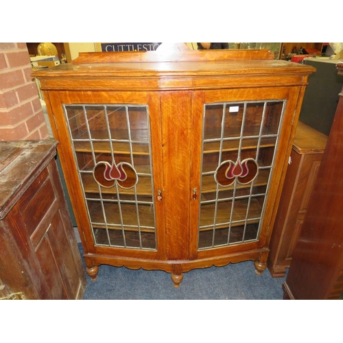 755 - AN EARLY 20TH OAK  LEADED/GLAZED BOOKCASE W-113 CM