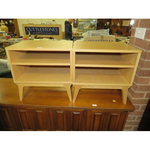 758 - A PAIR OF MODERN OAK OPEN BEDSIDE CUPBOARDS