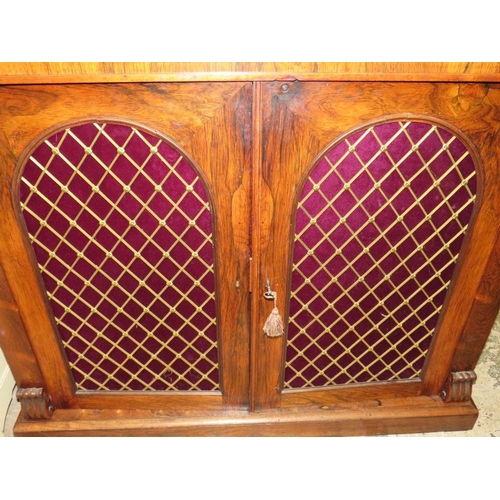 763 - AN ANTIQUE ROSEWOOD MARBLE TOPPED CHIFFONIER WITH BRASS GRILL DOORS 94 X 107 CM