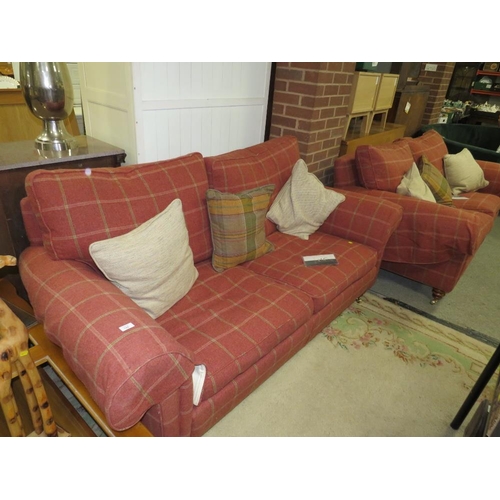 766 - A PAIR OF DURESTA RED CHECKED SOFAS