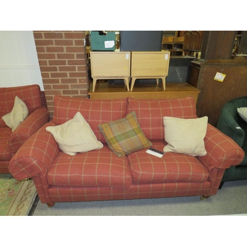 766 - A PAIR OF DURESTA RED CHECKED SOFAS