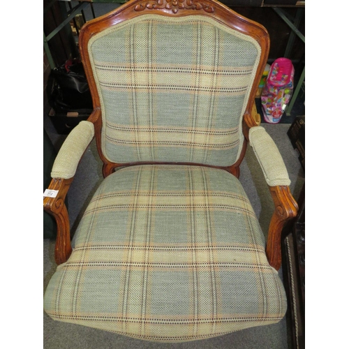 772 - A FRENCH STYLE UPHOLSTERED ARMCHAIR