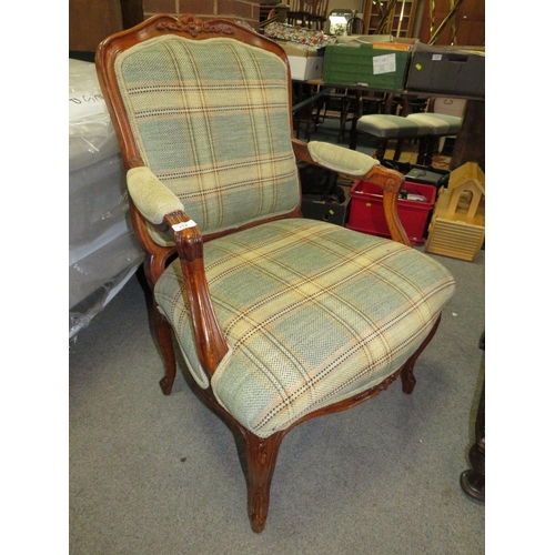 772 - A FRENCH STYLE UPHOLSTERED ARMCHAIR