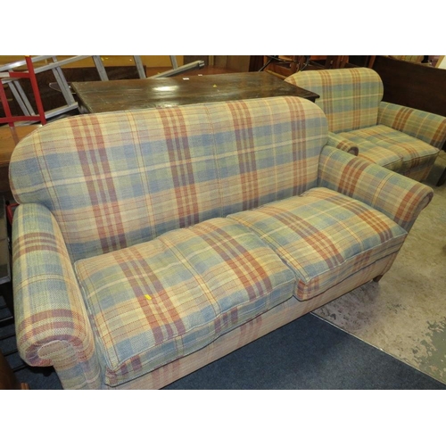 775 - A PAIR OF MODERN CHECKED TWO SEATER SETTEES