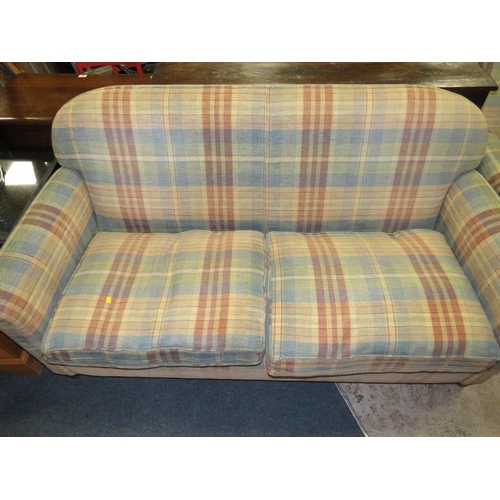 775 - A PAIR OF MODERN CHECKED TWO SEATER SETTEES