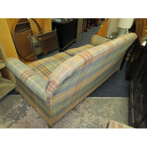 775 - A PAIR OF MODERN CHECKED TWO SEATER SETTEES