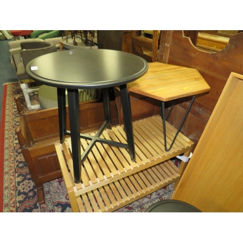 781 - THREE MODERN OCCASIONAL TABLES, DUMB WAITER TRAY WITH STAND AND TABLE (5)