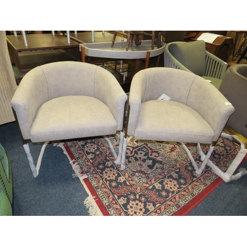 787 - A PAIR OF MODERN LIGHT GREY DECO STYLE ARMCHAIRS