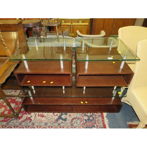 800 - A MODERN GLASS TOPPED COFFEE TABLE AND PAIR OF TABLES