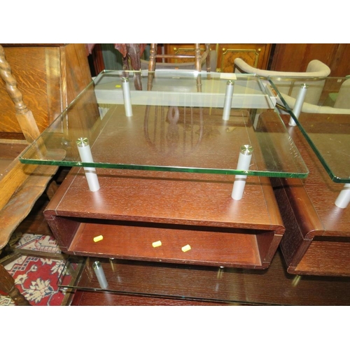 800 - A MODERN GLASS TOPPED COFFEE TABLE AND PAIR OF TABLES