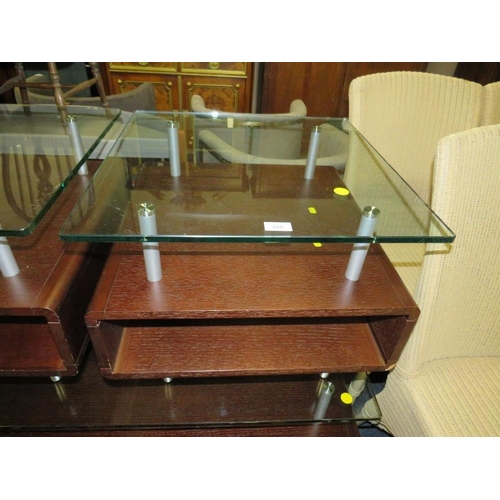 800 - A MODERN GLASS TOPPED COFFEE TABLE AND PAIR OF TABLES