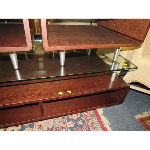 800 - A MODERN GLASS TOPPED COFFEE TABLE AND PAIR OF TABLES