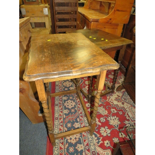 801 - A VINTAGE OAK STUDENTS BUREAU AND TWO BARLEY TWIST TABLES