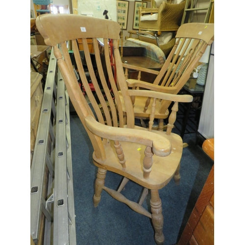 804 - A HEAVY PINE KITCHEN ARMCHAIR