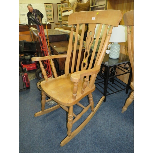 805 - A HEAVY PINE KITCHEN ROCKING CHAIR