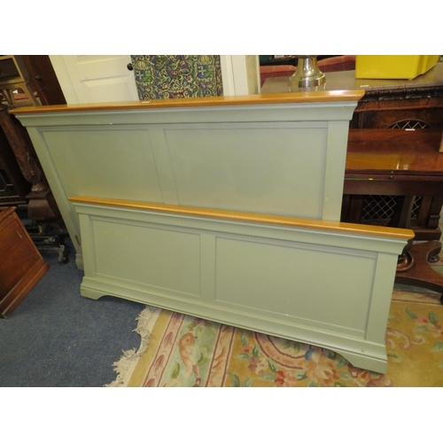 834 - A MODERN OAK AND GREEN PAINTED KING SIZE BED FRAME