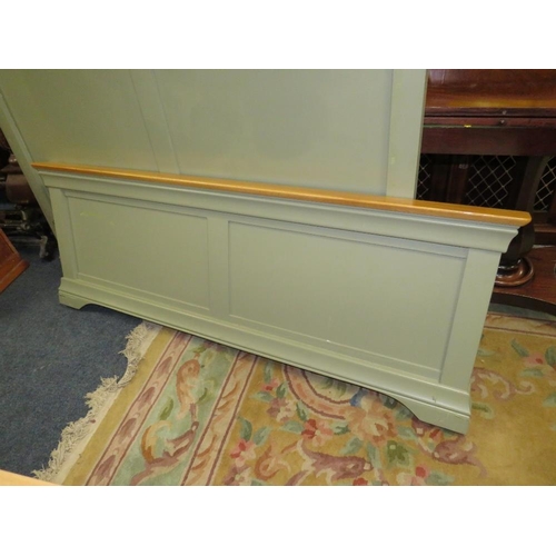 834 - A MODERN OAK AND GREEN PAINTED KING SIZE BED FRAME