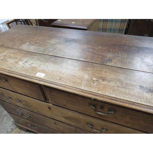 836 - A LARGE GEORGIAN OAK COUNTRYMADE CHEST OF FIVE DRAWERS W-118 CM