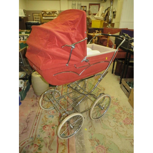 840 - A VINTAGE SILVER CROSS PRAM