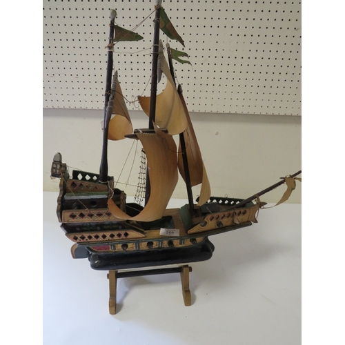 260 - A SCRATCH BUILT MODEL OF A GALLEON ON STAND