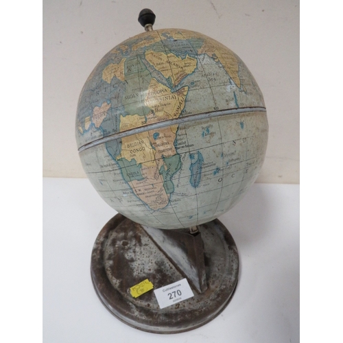 270 - A VINTAGE METAL GLOBE ON STAND