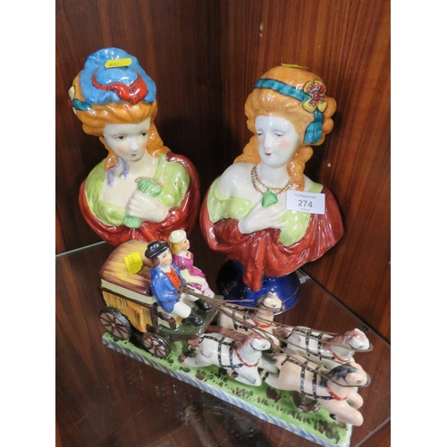 274 - THREE REPRODUCTION STAFFORDSHIRE STYLE FIGURES