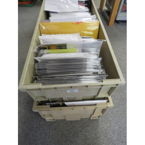 287 - TWO TRAYS OF FOOTBALL PROGRAMMES AND MEMORABILIA FOR WOLVERHAMPTON WANDERS, TO INCLUDE MANY MODERN D... 