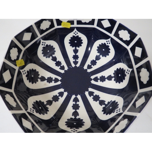 302 - AN UNMARKED BLUE/WHITE OCTAGONAL BOWL IN A CROWN DERBY IMARI STYLE