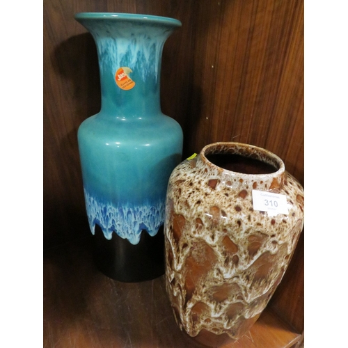 310 - TWO VINTAGE RETRO GERMAN VASES TO INCLUDE A JASBA EXAMPLE WITH ORIGINAL LABEL - TALLEST H 45 CM