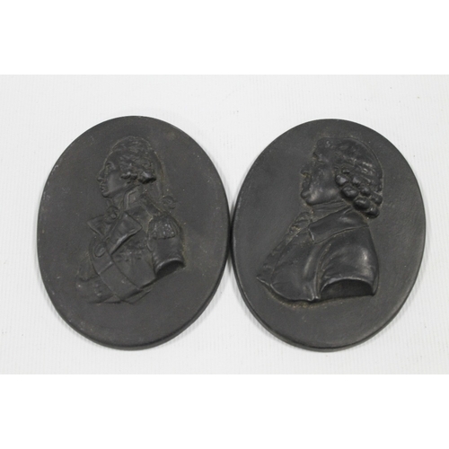 449 - TWO WEDGWOOD BASALT STYLE PLAQUES OF JOSIAH WEDGWOOD AND NELSON