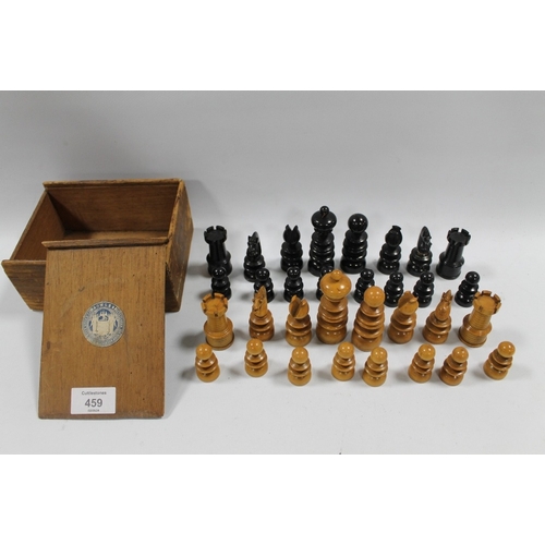 459 - A VINTAGE TURNED WOODEN CHESS SET