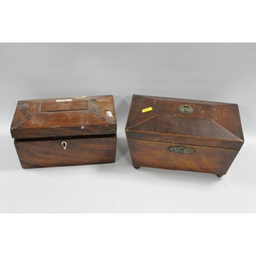 462 - TWO TEA CADDY'S A/F ONE CONTAINING A SMALL QUANTITY OF COSTUME JEWELLERY