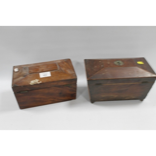 462 - TWO TEA CADDY'S A/F ONE CONTAINING A SMALL QUANTITY OF COSTUME JEWELLERY