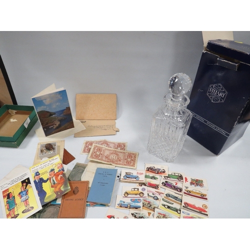 347 - A SMALL QUANTITY OF COLLECTABLES WITH A STUART CRYSTAL DECANTER