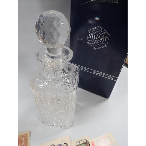 347 - A SMALL QUANTITY OF COLLECTABLES WITH A STUART CRYSTAL DECANTER