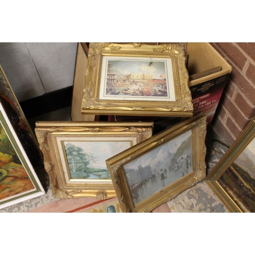 41 - A BOX OF ASSORTED PICTURES TO INCLUDE OILS