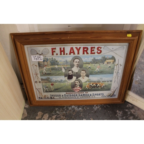 47 - A LARGE CREAM MIRROR TOGETHER WITH TWO FRAMED ADVERTISING PRINTS (3)