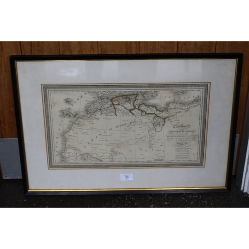 55 - A FRAMED AND GLAZED MAP OF NORTH WEST AFRICA - PARIS 1826 BY L. VIVIEN GEOGRAPHER